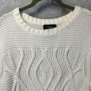 Lands'‎ End Womens Ivory Cotton Cable Knit Sweater L Classic Normcore Fishermans
